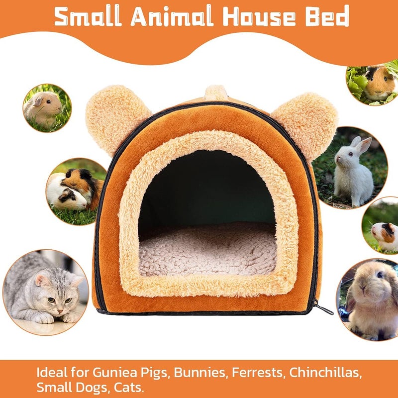 Pet Soft Guinea Pig & Rabbit Cozy Hideout House - Small Animal Bed for Guinea Pigs, Rabbits, Hamsters, Rats & Chinchillas Cave Bed (Brown) - Image 2